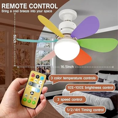 FOCO VENTILADOR 2 EN 1 TECHO | 6 ASPAS + CONTROL