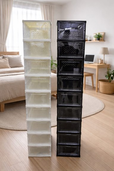 ORGANIZADOR ZAPATERA 9 NIVELES ACRÍLICA VERTICAL CON PUERTAS ABATIBLES