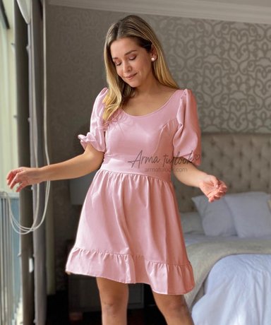 VESTIDO CORTO MUJER ARMA TU LOOK GLENDA MANGAS ABULLONADAS