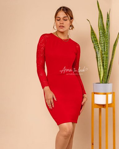 VESTIDO CORTO MUJER ARMA TU LOOK MONICA ENCAJE TRANPARENCIA MANGA LARGA - 1