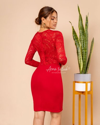 VESTIDO CORTO MUJER ARMA TU LOOK MONICA ENCAJE TRANPARENCIA MANGA LARGA - 2