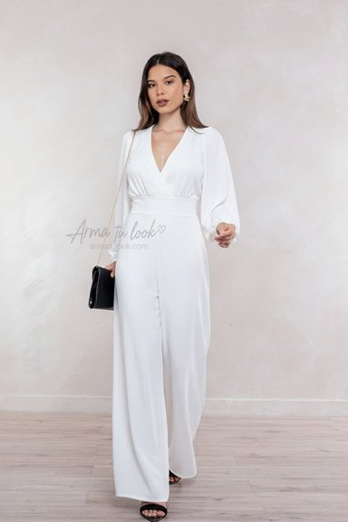 ENTERIZO VALERIA ESCOTE V MANGA LARGA PANTALON PALAZZO - 1