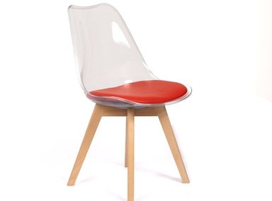 SILLA ACOLCHADA EAMES TRANSPARENTE CON ASIENTO ROJO