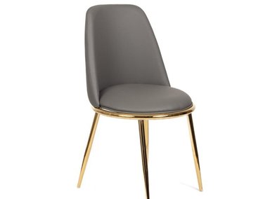 SILLA CON ASIENTO ACOLCHADO CUERO PU GOLDEN GRIS PACK X4 - 5