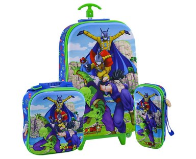 SET MOCHILA SCOOL AZUL DRAGON BALL RANGER ESCOLAR PARA NIÑOS CON RUEDAS