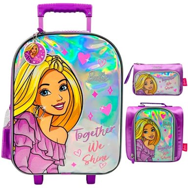 SET MOCHILA ARTESCO LILA PREMIUM BARBIE OFICIO LONCHERA Y CARTUCHERA ESCOLAR PARA NIÑAS