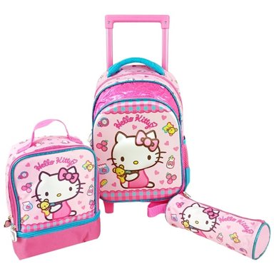 SET MOCHILA DON REGALO ROSADO MOCHIRUEDAS KIDS GATITA MODELO MAGIC ESCOLAR PARA NIÑAS CON RUEDAS