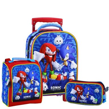 SET MOCHILA SCOOL AZUL SATIN ERIZO SONIC MODELO MAGIC ESCOLAR PARA NIÑOS