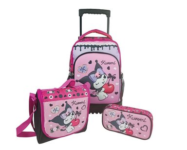 SET MOCHILA SCOOL ROSADO MOCHIRUEDAS PLUS KUROMI MODELO MAGIC ESCOLAR PARA NIÑAS
