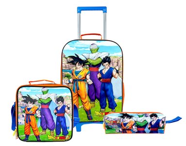 SET MOCHILA SCOOL AZUL DRAGON BALL MODELO KOMBAT OFICIO ESCOLAR PARA NIÑOS