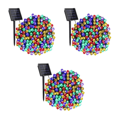 LUCES NAVIDEÑAS CON PANEL SOLAR DE COLORES 20MTS - 03 UNIDADES