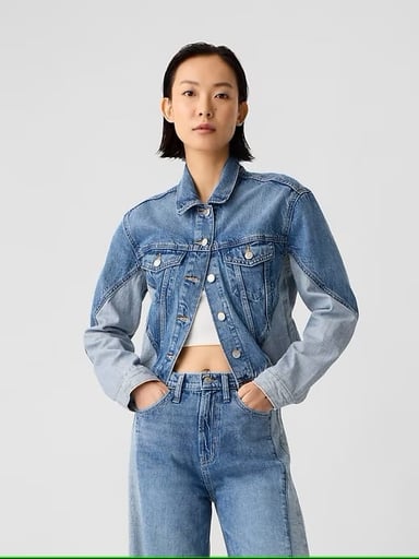 CASACA GAP CELESTE MUJER MANGA LARGA BOTONES JEAN AZUL CON CUELLO TALLA S CHAQUETA - 1