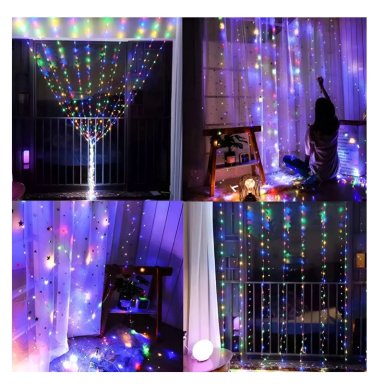 3 CORTINAS DE LUCES LED MULTICOLOR 3 X 3 METROS - 2