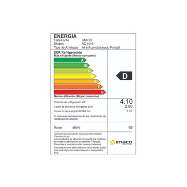 AIRE ACONDICIONADO PORTÁTIL IMACO 14000 BTU BLANCO AC1416 - 5