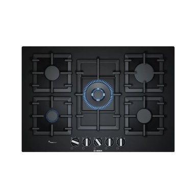 COCINA EMPOTRABLE A GAS GN BOSCH 5 HORNILLAS 75 CM VIDRIO TEMPLADO NEGRO PPQ7A6B90