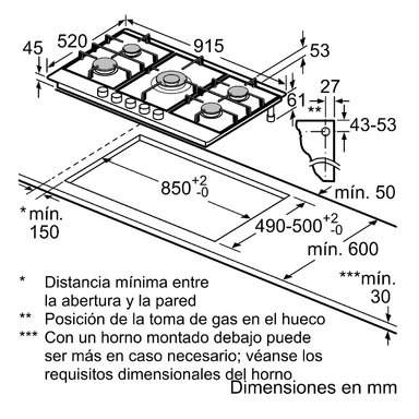 COCINA EMPOTRABLE A GAS BOSCH PCR9A5B90 ACERO INOXIDABLE - 6
