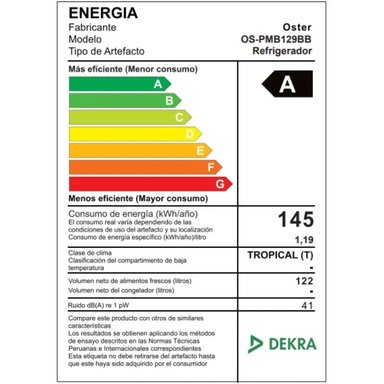 FRIGOBAR OSTER OS-PMB129BB FROST 122 LITROS 1 PUERTA NEGRO - 5