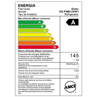 FRIGOBAR OSTER OS-PMB129WT FROST 122 LITROS 1 PUERTA BLANCO - 4