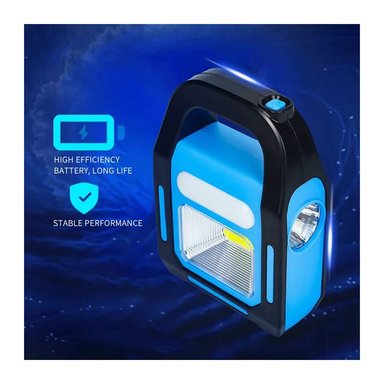 LINTERNA DE LUZ EMERGENCIA CON CARGADOR SOLAR PORTATIL Y RECARGABLE CELESTE