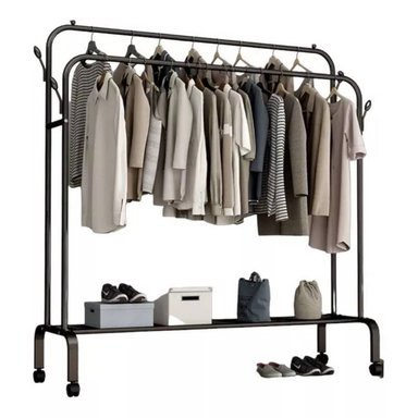 PERCHERO ORGANIZADOR CON BARRA DOBLE CON RUEDAS