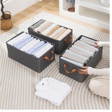 PACK 3 CESTAS ORGANIZADORA ALMACENAMIENTO ROPA GRIS OSCURO GRAN CAPACIDAD