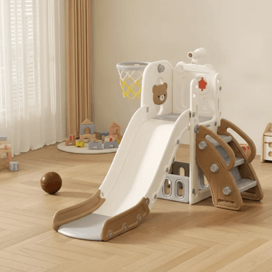 RESBALADERA OSO 4 EN 1 CON ESCALADOR,  ESPACIO PARA JUGUETES, ARO DE BASQUET Y TELESCOPIO - 1