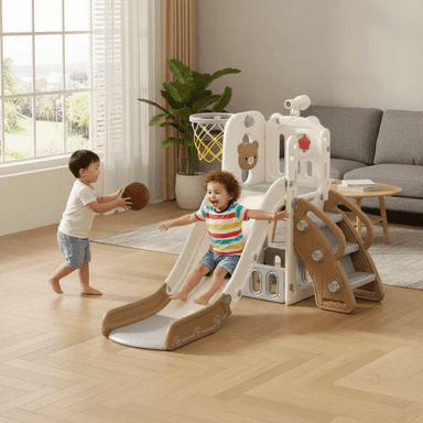 RESBALADERA OSO 4 EN 1 CON ESCALADOR,  ESPACIO PARA JUGUETES, ARO DE BASQUET Y TELESCOPIO - 2