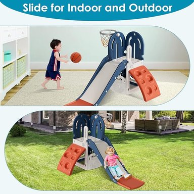 RESBALADERA  4 EN 1 CON ESCALADOR, ESPACIO PARA JUGUETES, ESPACIO PARA JUGUETES Y CESTO DE BASQUET - 5