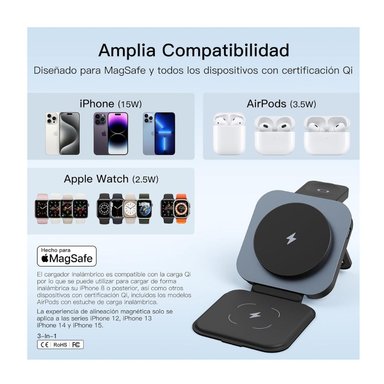 CARGADOR 3 EN 1 PLEGABLE PARA IPHONE 17, WATCH Y AIRPODS - 6