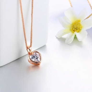 COLLAR GENIEKA CRYSTAL HEART BAÑADO ORO REGALO NAVIDAD NOVIA JOYA BISUTERIA - 3
