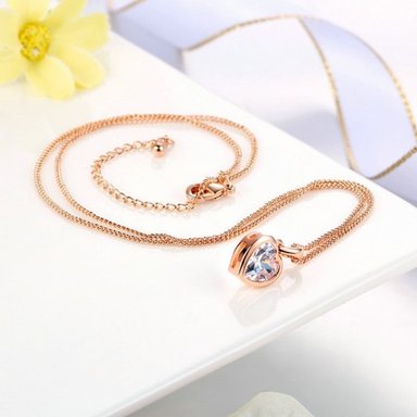 COLLAR GENIEKA CRYSTAL HEART BAÑADO ORO REGALO NAVIDAD NOVIA JOYA BISUTERIA - 5