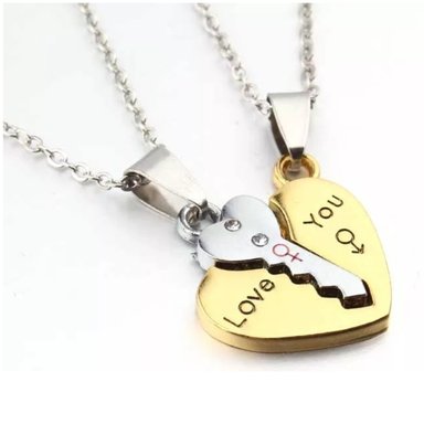 PAR DE COLLARES GENIEKA KEY OF LOVE ACERO PAREJA NOVIOS REGALO NAVIDAD
