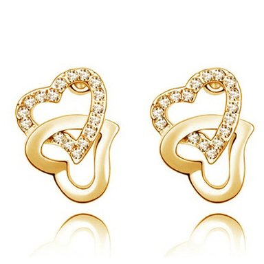 ARETES GENIEKA TWO HEARTS ACERO DORADO REGALO NOVIA