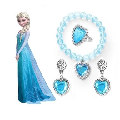 ACCESORIOS TURQUESA PRINCESA ELSA SOFÍA NIÑA PULSERA ANILLO ARETES JOYERÍA REGALO NAVIDAD DÍA DEL NIÑO GENIEKA