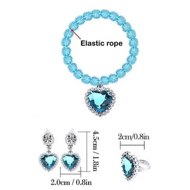 ACCESORIOS TURQUESA PRINCESA ELSA SOFÍA NIÑA PULSERA ANILLO ARETES JOYERÍA REGALO NAVIDAD DÍA DEL NIÑO GENIEKA - 5