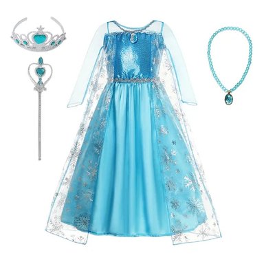 VESTIDO FROZEN ELSA ACCESORIOS REINA DE LAS NIEVES GENIEKA +CORONA +PULSERA +VARITA FIESTA CUMPLEAÑOS HALLOWEEN - 4