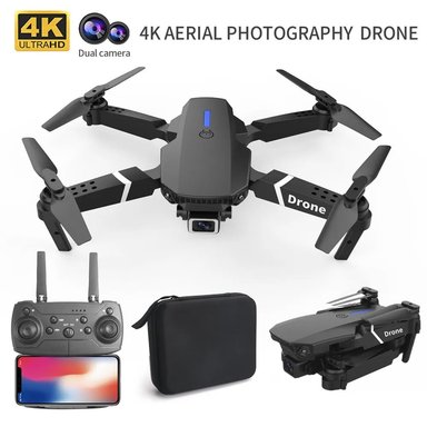 DRON E88 4K 1080P UHD FULL HD 1920X1080 WIFI + CONTROL REMOTO GIRO 360 CÁMARA HD SOPORTE ALTURA CUADRICÓPTERO RC PLEGABLE GENIEKA - 1