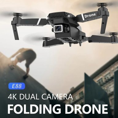 DRON E88 4K 1080P UHD FULL HD 1920X1080 WIFI + CONTROL REMOTO GIRO 360 CÁMARA HD SOPORTE ALTURA CUADRICÓPTERO RC PLEGABLE GENIEKA - 2