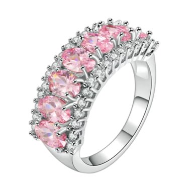 ANILLO DE COMPROMISO GENIEKA CRISTAL ROSE ACERO BAÑADO EN ORO BLANCO 18K NOVIA ANIVERSARIO SAN VALENTIN