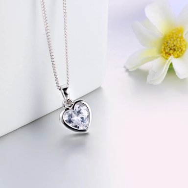 COLLAR GENIEKA CRYSTAL HEART ACERO SILVER ENAMORADA NOVIA SAN VALENTÍN REGALO