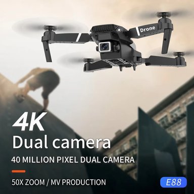 DRON E88 4K 1080P UHD FULL HD WIFI + CONTROL REMOTO GIRO 360 CÁMARA HD SOPORTE DE ALTURA CUADRICÓPTERO RC PLEGABLE GENIEKA - 2