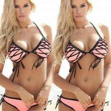 BIKINI MUJER GENIEKA ROSADO ROSE LENCERÍA LAZOS PLAYA - 4