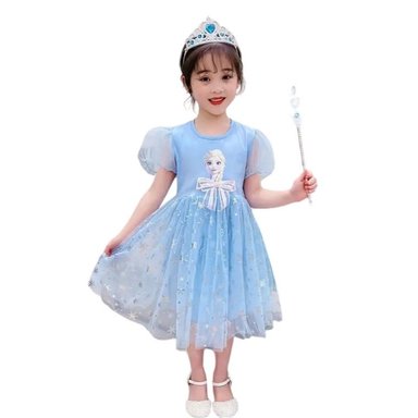 DISFRAZ NIÑA GENIEKA CELESTE ELSA FROZEN VESTIDO LAZO BEBÉ ROPA PRINCESA FIESTA