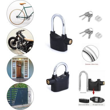 CANDADO ALARMA SISTEMA DE BLOQUEO ASA GRANDE PARA BICICLETA MOTO LOCKER PUERTAS CERROJO SEGURO HOGAR SEGURIDAD GENIEKA - 2