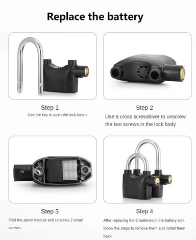 CANDADO ALARMA SISTEMA DE BLOQUEO ASA GRANDE PARA BICICLETA MOTO LOCKER PUERTAS CERROJO SEGURO HOGAR SEGURIDAD GENIEKA - 6