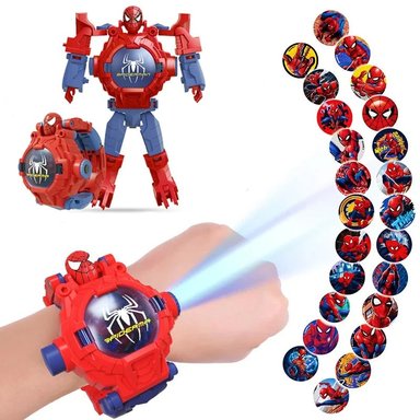 RELOJ DIGITAL SPIDERMAN CON PROYECTOR NIÑOS TRASFORMA A JUGUETE ROBOT TRANSFORMERS PROYECCIÓN PULSERA NAVIDAD GENIEKA