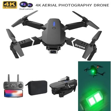 DRON PROFESIONAL E88 4K + LUZ LED 7 COLORES WIFI + CONTROL REMOTO GIRO 360 CÁMARA HD CONTROL REMOTO PLEGABLE NAVIDAD GENIEKA - 1