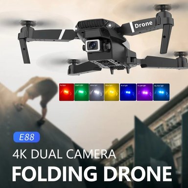 DRON PROFESIONAL E88 4K + LUZ LED 7 COLORES WIFI + CONTROL REMOTO GIRO 360 CÁMARA HD CONTROL REMOTO PLEGABLE NAVIDAD GENIEKA - 2