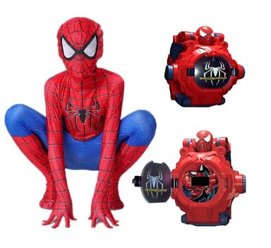 PACK DISFRAZ NIÑO GENIEKA ROJO SPIDERMAN + RELOJ PULSERA PROYECTOR TRASFORMA ROBOT JUGUETE HALLOWEEN DÍA DEL NAVIDAD - 3