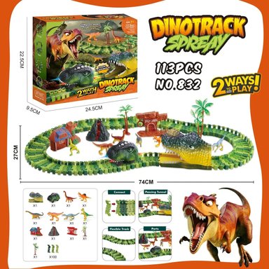 DINOTRACK PISTA DE DINOSAURIO ELÉCTRICA NIÑOS AUTO MONTAÑA RIEL DE CARRETERA JUGUETE CARRO LUZ LED CUMPLEAÑOS NAVIDAD GENIEKA - 1